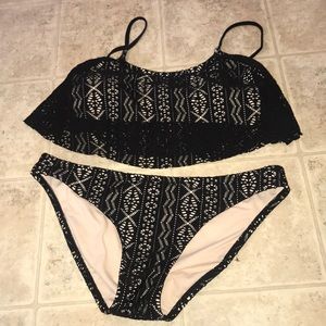 Tan and black lace bikini!!